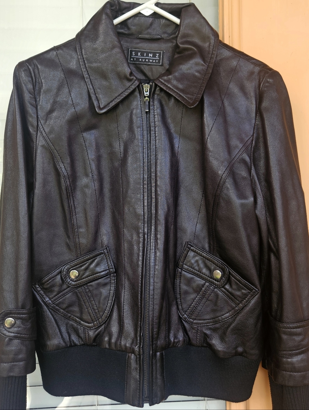 SKINZ LEATHER JACKER, Biker Jacket, 100% Black Leather Coat